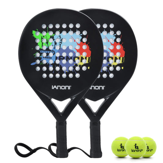 Padel Racket Padel Racquet Carbon Fiber Surface with EVA Memory Flex Foam Core POP Paddle Rackets(2pcs+3 Balls)